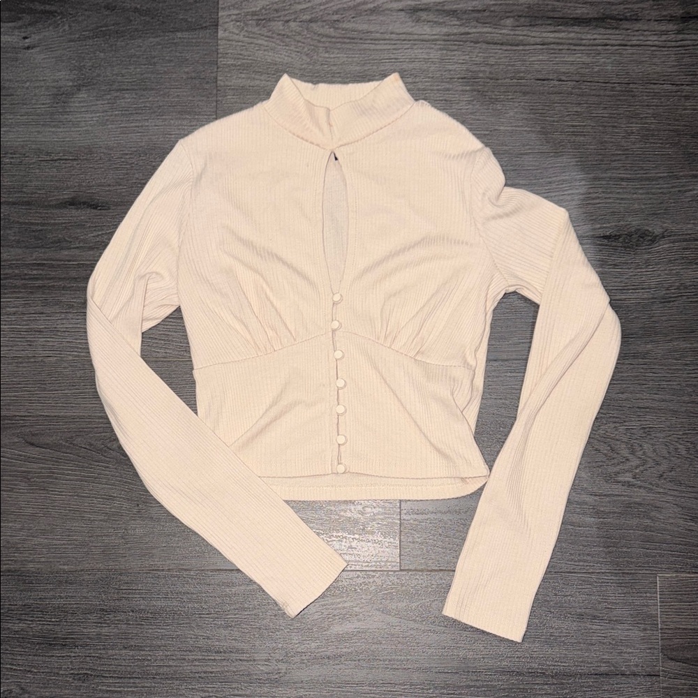 Cream Long Sleeve Button-Up Top